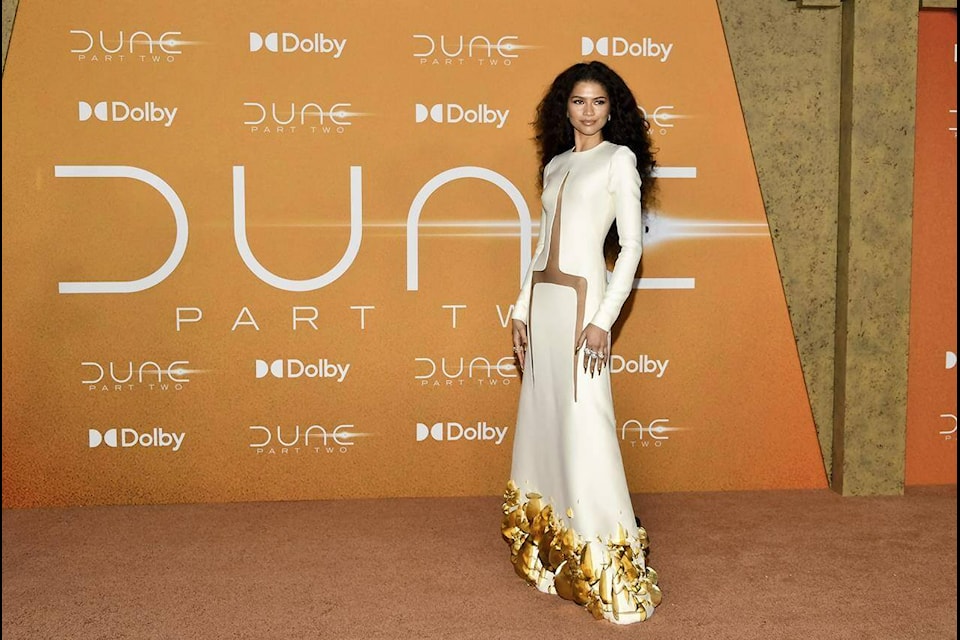 Zendaya attends the premiere of “Dune: Part Two” at Lincoln Center Plaza on Sunday, Feb. 25, 2024, in New York. (Photo by Evan Agostini/Invision/AP) 