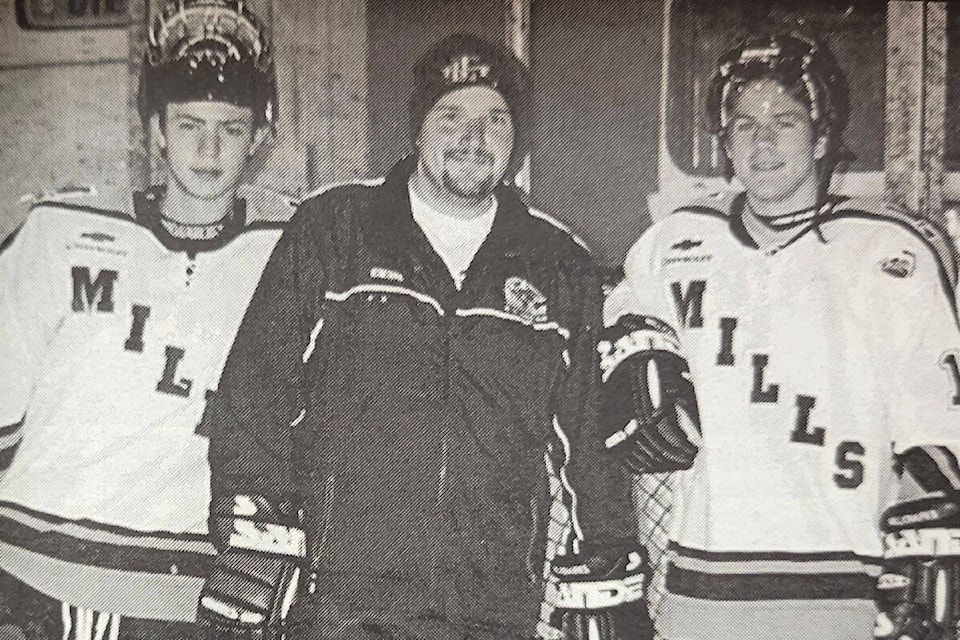 Now Montreal Canadians goaltender Carey Price stands alongside 2002 Quesnel Millionaire head coach Will Verner and fellow Millionaire ‘blue-chip’ prospect Gilbert Brule. Both players would go on to play in the NHL. (Quesnel Cariboo Observer File Photo) 