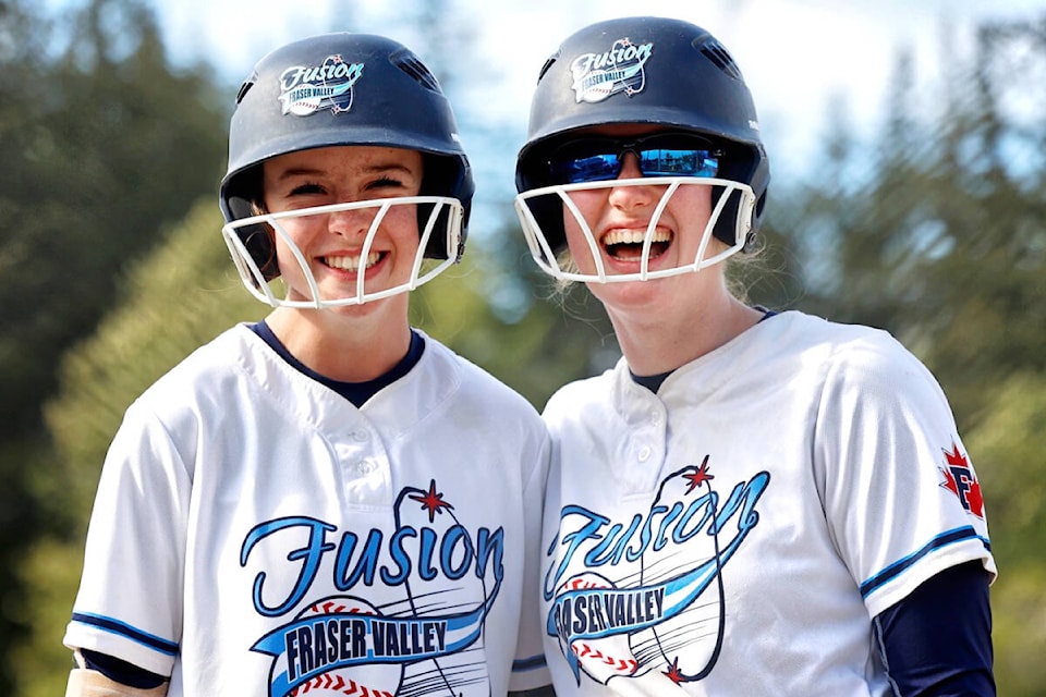  Fraser Valley Fusion 2006 players Morgan Reimer (left), from Walnut Grove, and Lauren Lugtigheid, from Brookswood, have been named to the roster of U18 Team Canada, which will compete in the 2024 World Baseball Softball Confederation (WBSC) Americas Pan American Championship. (Jennifer Reimer/Special to 91ԭ Advance Times) 
