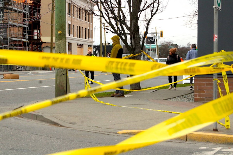 The scene on Hillside Avenue where a pedestrian died after being struck by a pickup truck on Friday, March 1. (Jake Romphf/News Staff) 