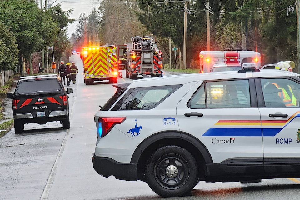  Police and fire crews were called to a burning outbuilding on what appeared to an unoccupied property on 200th St. between 16th and 22nd Avenues early Saturday morning March 2. Traffic was closed off for several hours. (Dan Ferguson/91ԭ Advance Times) 