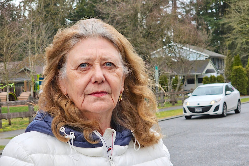 Lori Wright says 88 per cent of the residents who live near 91ԭ City’s Hunter Park on 45A Avenue want a speed bump. Instead, the City is planning to send letters to residents of the cul-de-sac because they bear ‘some responsibility’ for exceeding the posted limits. (Dan Ferguson/91ԭ Advance Times) 