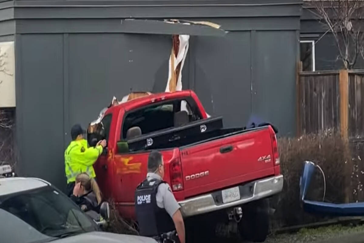 Truck smashes into Langford apartment building Greater Victoria News