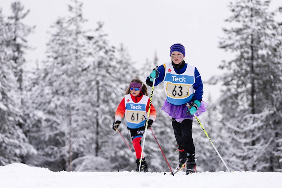 Sophie Klapstein of the Larch Hills Nordic team the Lolly Lappers races in the Relay event on Sunday, March 3, 2024. (Kayleigh Seibel Photography) 