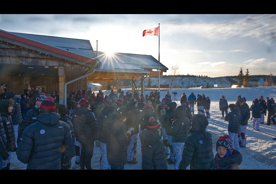 Team Yukon gathers at Shipyards Park on March 1 for a pep rally ahead of the Arctic Winter Games.  (Jim Elliot/Yukon News) 