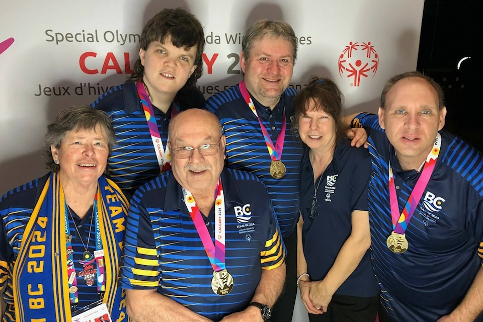 Representing B.C., the Cowichan Valley Strikers include back row from left: Duncan’s Darian Tielemans, Nanaimo’s Bill Polz, coach Irene Lintner, and Allen Hahner of Kelowna, with coach Jean Scholefield, and Port Alberni’s Maurice Bernier in front. (Courtesy of Irene Lintner) 