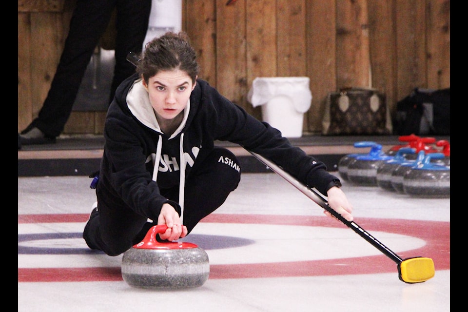 Sarah Koltun, a professional curler who has competed at Scotties Tournament of Hearts 10 times since 2014, took part in the 2024 100 Mile Curling Club’s Ladies Bonspiel. (Patrick Davies photo - 100 Mile Free Press) 