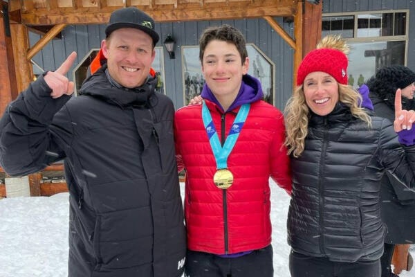 Smithers alpine skier, Corbin Weinstein, centre, brought home a gold medal from the 2024 BC Winter Games. (Joanna Gillies/Contributed to Black Press Media) 