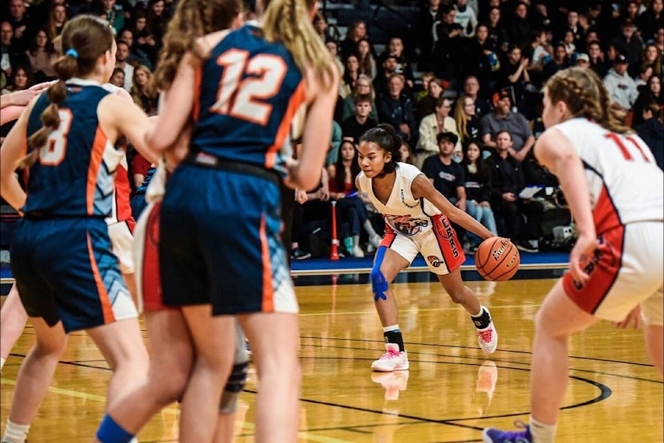 Kealayna Tupas-Singh – named Most Outstanding Defensive Player of the tournament – in the final contest against Unity Christian Flames. (Ryan Molag/Langley Events Centre) 