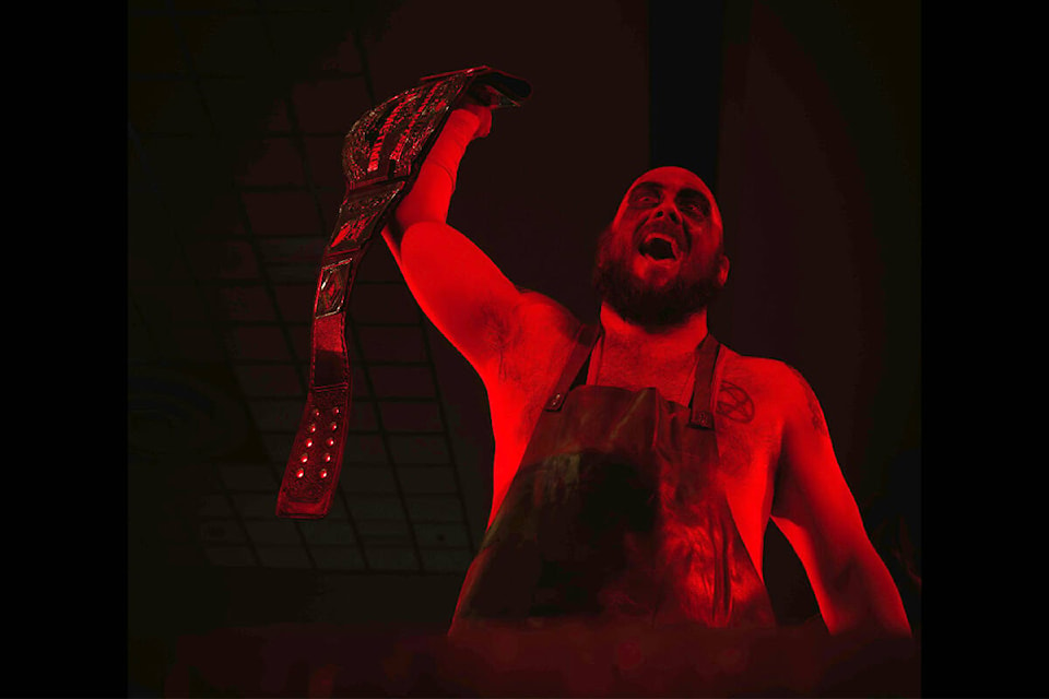 The Barlow Creek Butcher, one of the dramatic villains on the Primetime Entertainment wrestling roster, won the Northwest Championship belt in his last tilt. (Primetime Entertainment photo) 