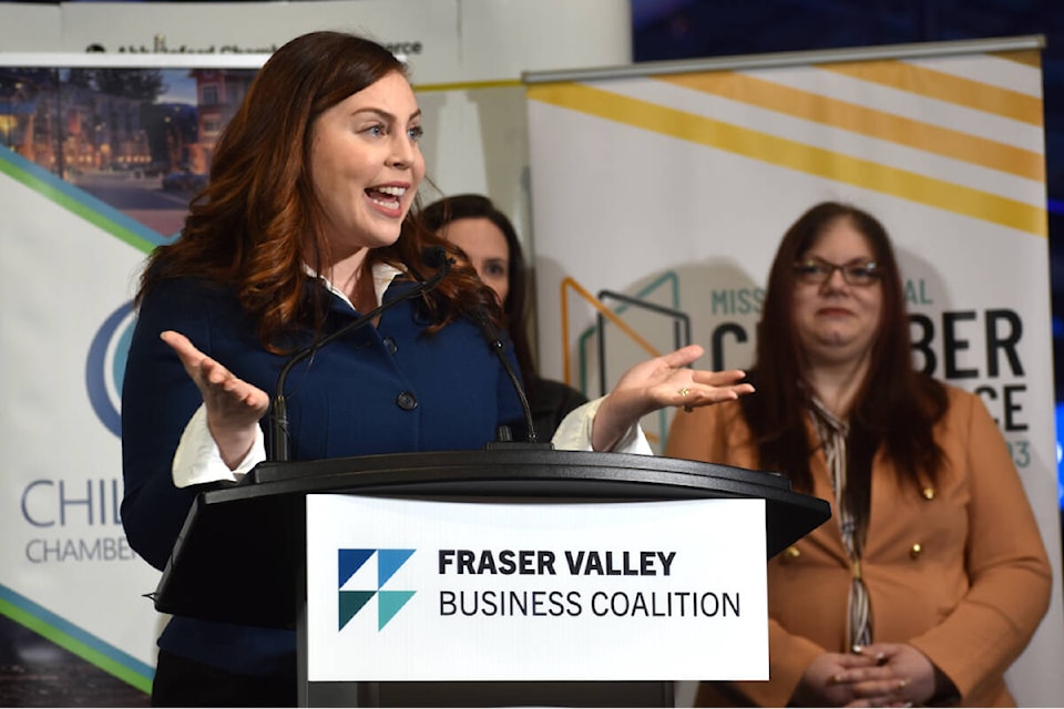 Alex Mitchell of the Abbotsford Chamber of Commerce speaks during the launch of the Fraser Valley Business Coalition at the Abbotsford Centre on Wednesday (March 6). (Ben Lypka/Abbotsford News) 
