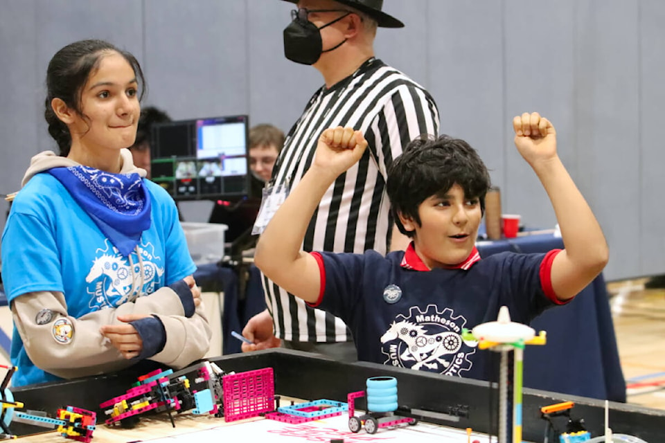 Team L.A. Matheson Mini Mecha Mustangs was one of 36 teams that competed at the 2024 FIRST LEGO League Challenge BC/Yukon Championship at Meadowridge School. (Brandon Tucker/The News) 