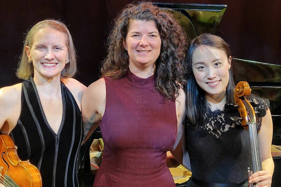 L-R: Join violinist Carolyn Cameron, pianist Nina Horvath, and cellist Maria Wang in Trail March 24 for some of the most romantic music of the classical music repertoire. Photo: Submitted 