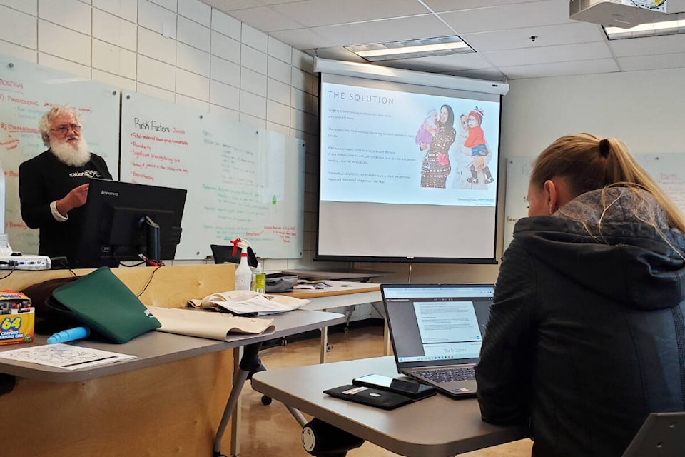Michael Williams-Stark, a community engagement specialist with Operation Smile speaks to nursing students at Thompson Rivers University Williams Lake Thursday, March 7. (Monica Lamb-Yorski photo - Efteen) 