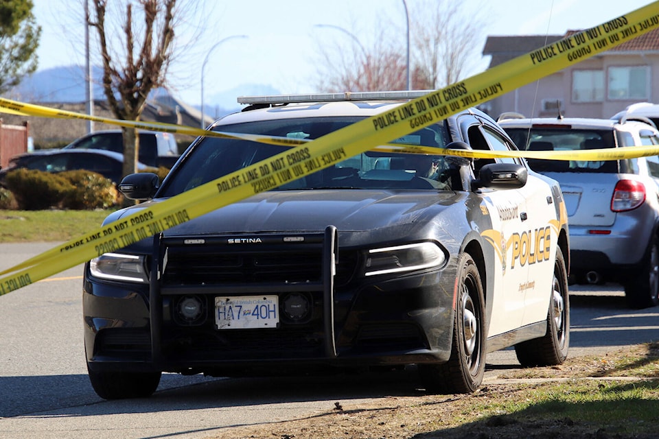 Abbotsford Police Department responded to a homicide where a 41-year-old woman died at a residence in the 3400-block of Wagner Drive on the night of Friday, March 15, 2024. Pictured here is the scene the day after. (Shane MacKichan) 