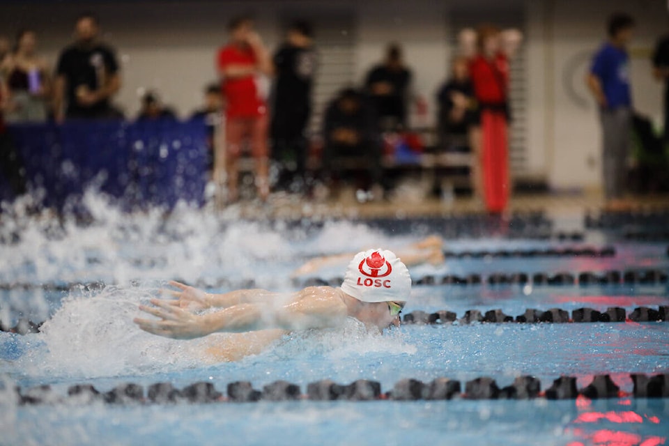 LOSC’s Cale LeCorre flies through his 400m individual medley race at the Swim BC Provincial Championships in Saanich March 7-10. (Edwin Fong/Special to Langley Advance Times) 