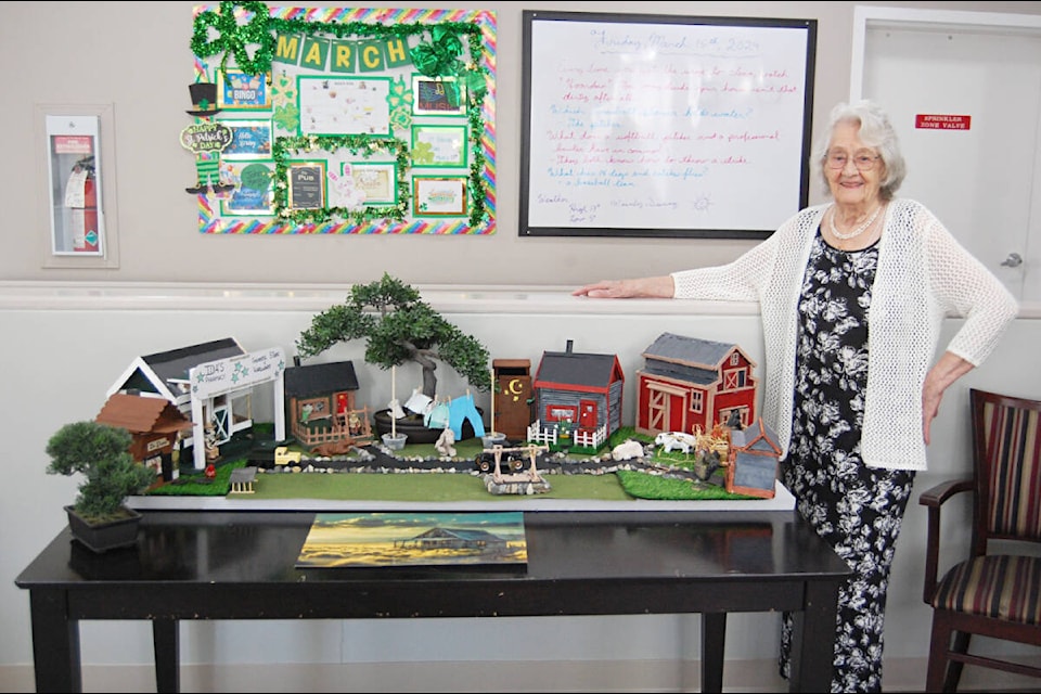Ida Cumming and the Prairie homestead she created at Thompson View Lodge in Ashcroft. (Photo credit: Barbara Roden) 