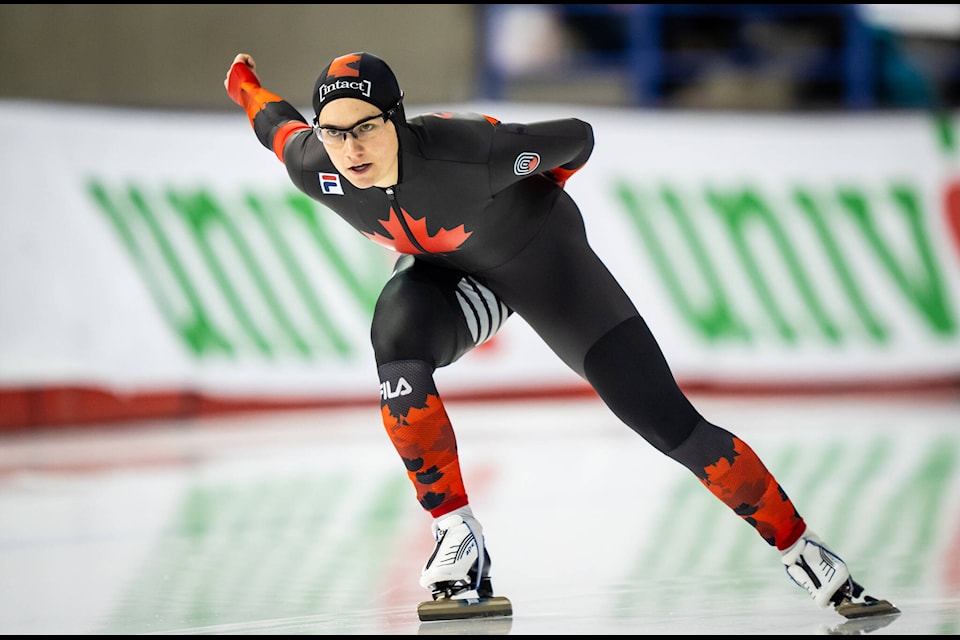 Alison Desmarais, of Vanderhoof, BC, skates in the women’s 1000m during the ISU World Speed Skating Single Distances Championships at the Olympic Oval in Calgary, Alberta on February 17, 2024. (Photo: Dave Holland/Speed Skating Canada) 
