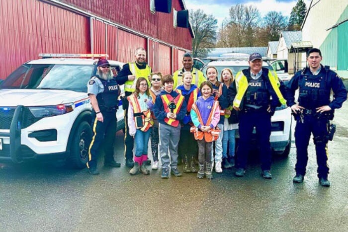 Students from Armstrong’s Highland Park Elementary took part in the Vernon North Okanagan RCMP’s second annual Think of Me campaign. (RCMP photo) 