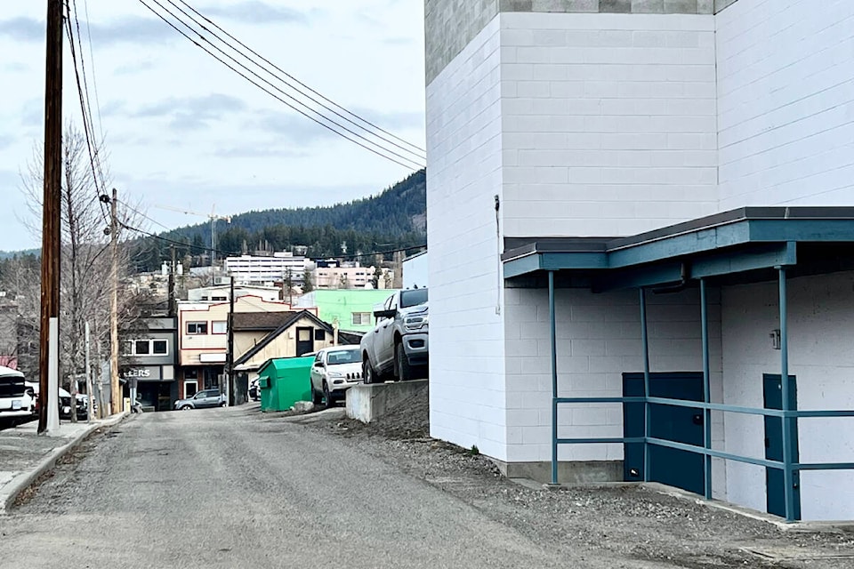 The former Elks Hall, located at the corner of First Avenue and Yorston Street, is one block away from Oliver Street and is being as the city’s new emergency homeless shelter location. (Angie Mindus photo/Williams Lake Tribune) 