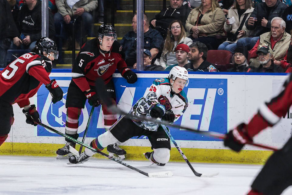  Giants fell 5-2 to the Kelowna Rockets on Saturday night, March 23, in their regular season finale at Prospera Place. (Steve Dunsmoor/Kelowna Rockets/Special to 91ԭ Advance Times) 