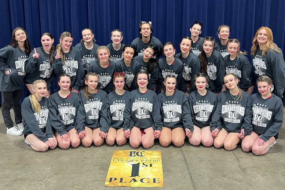 The Maple Ridge Secondary cheer team won first place in their division at the 2024 BC Sport Cheer Provincials. (MRSS Cheer Team/Special to The News) 