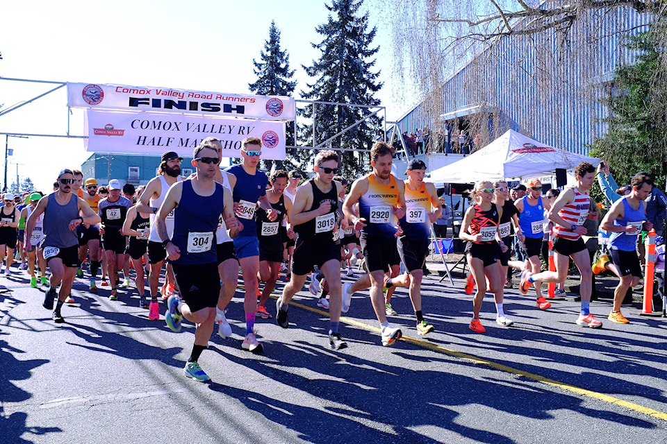 More than 800 runners participated in this year’s Comox Valley Half Marathon on the morning of March 24, 2024. (Olivier Laurin / Comox Valley Record) 