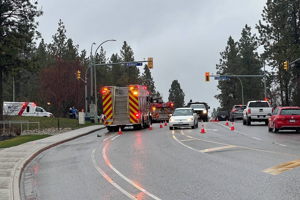 A three-vehicle crash has slowed traffic on Dilworth Dr. at Summit Dr. and Monashee Pl. (Google Maps) 