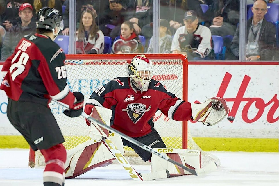 Vancouver Giants goaltender Brett Mirwald has been named to the 2024 WHL B.C. Division First All-Star Team. (Rob Wilton/Langley Advance Times) 