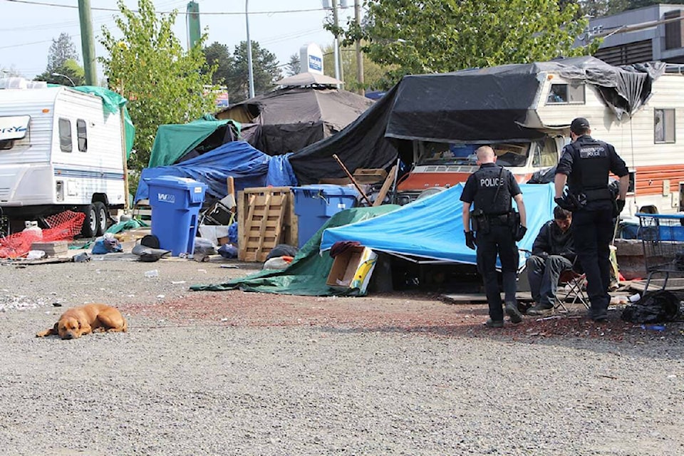 The Lonzo Road homeless encampment on May 4, 2023. (Vikki Hopes/Abbotsford News) 