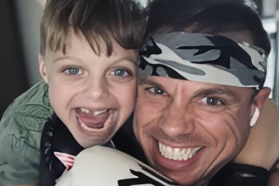 Kim Inglis’ cousin Tyler (right) with his son Ryder who has autism are pictured in this undated photo. Inglis is rowing and paddling 365 kilometres to raise money for autism awareness. (Contributed photo) 