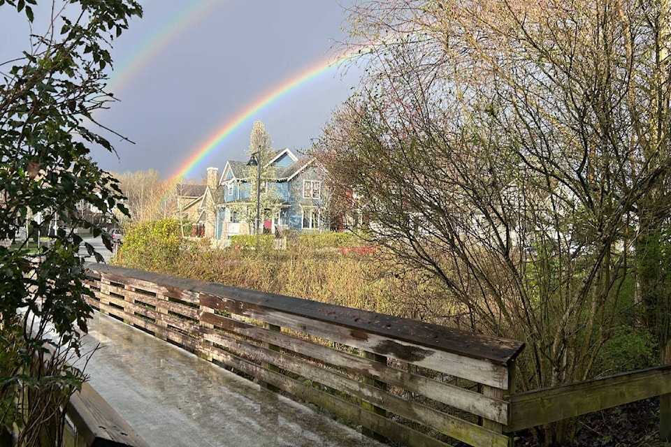 Fort Langley’s Wout Brouwer snapped a few pictures in the Bedford Landing neighbourhood, before the double rainbows on Wednesday afternoon disappeared. (Special to Langley Advance Times) 