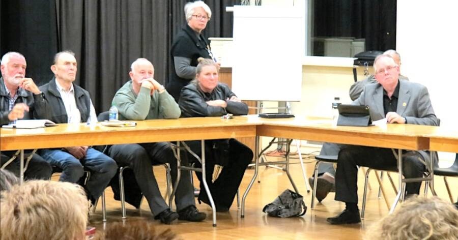 “Counc. Jayne Ingram (back centre) is ready to take notes, Mayor Ross Forrest (right) and others listen to a speaker at the March 24 public meeting with business owners and the Town of Lake Cowichan.” (Lake Cowichan Gazette/March 26, 2014) 