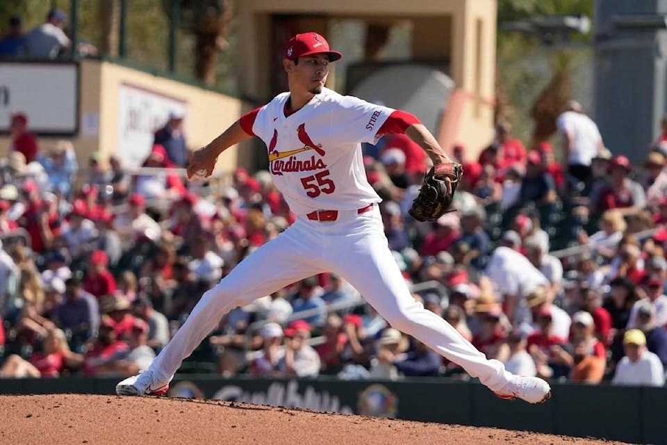 Riley O’Brien, on the St, Louis Cardinals 2024 opening day roster, pitched for the Kelowna Falcons in 2014. (@KareemSSN/X) 