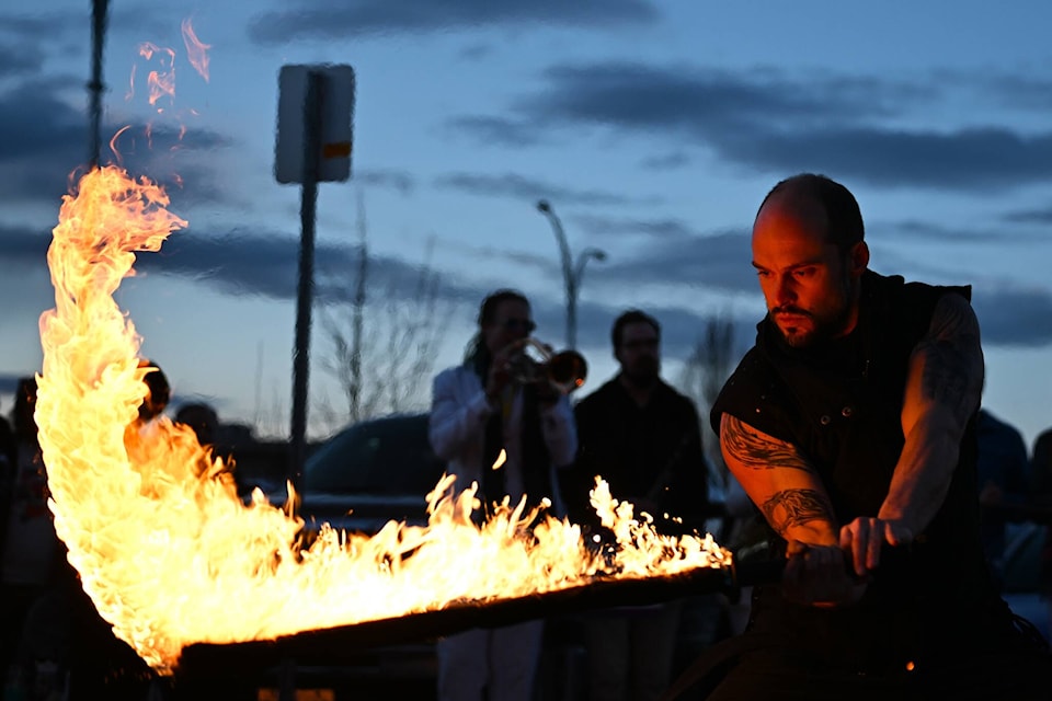 The performers of Kinshara Entertainment lit up the night to kick off the third annual Ignite the Arts Festival in Penticton. (Brennan Phillips - Western News) 