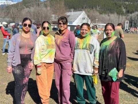Neha Sharma and her family members pose for a joyful photo amidst the Holi celebrations at the George Little Park in Terrace, on the afternoon of March 24, 2024. (Contributed photo) 