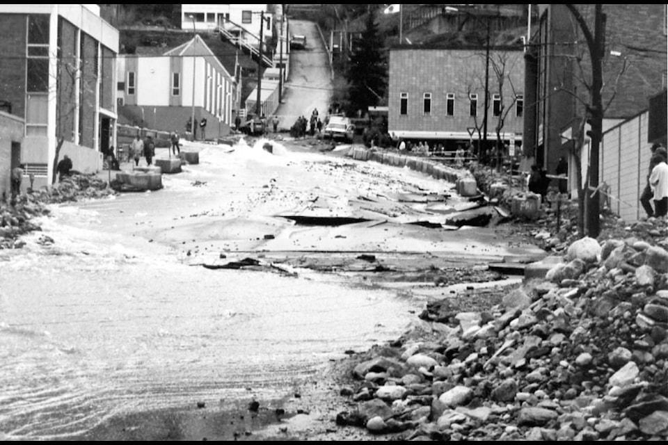 The 1997 flood brought water and debris down to Trail from Gorge Creek. Photo: Trail Historical Society 