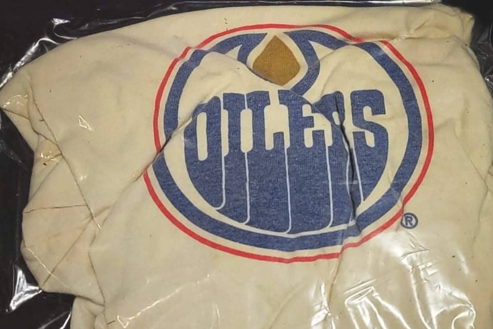 The Edmonton Oilers shirt that belonged to the late Pte. Colin Wilmot, that traveled a span of more 10,000 kilometres and 13 years to come into the possession of friend and Falkland resident Matthew Heneghan. (Contributed) 