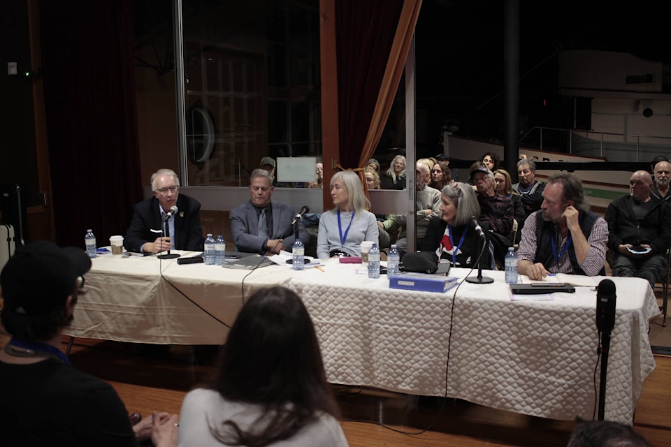 From left are speakers John Rustad, Stephen Malthouse, Anna Kindy, Gail Davidson and Christoph Kind. Photo by Marc Kitteringham/Campbell River Mirror 