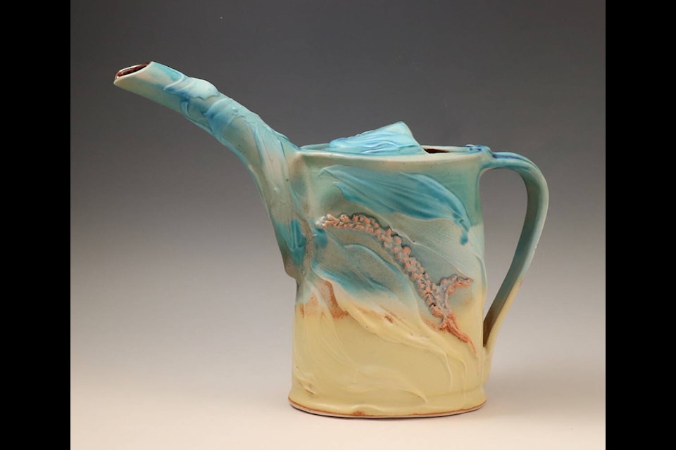 Meira Mathison of Dancerwood Pottery is the artist of this piece ‘Watering Can.’ It is just one of the beautiful creations art lovers can see up close and personal at one of two art shows presented by Fired Up! The first exhibit will run out of the Cowichan Valley Arts Council Gallery from April 4 to May 2, with a second weeknd show to be held on May 24 and 25 at Metchosin Hall. (Courtesy of Fired Up!) 