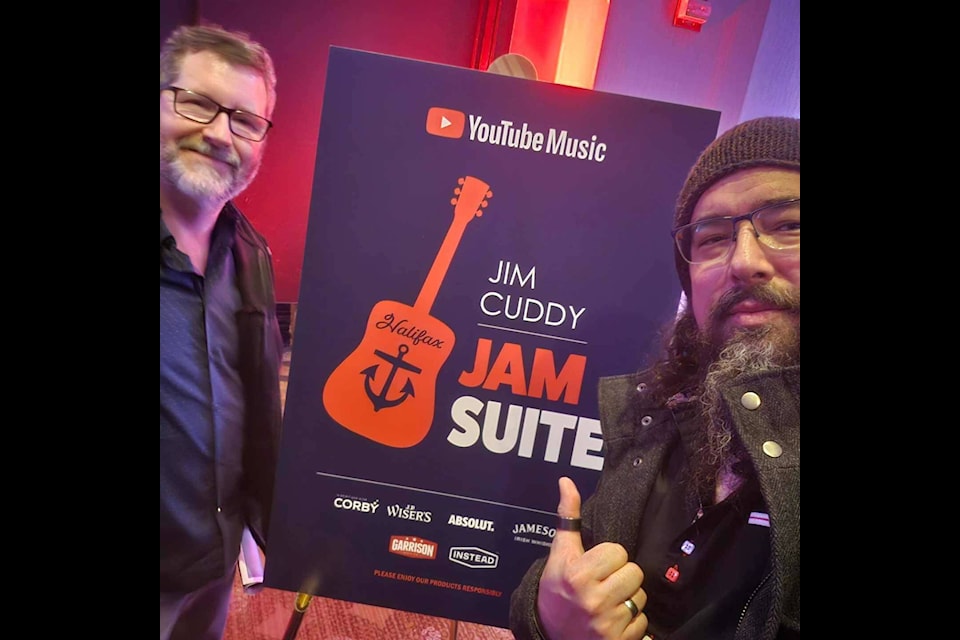 Dave Dowe, left, and Stephen Richardson get the chance to be a part of the party in the Jim Cuddy Jam Suite following the Juno Awards in Halifax on March 24. Dowe was Richardson’s guest for the evening’s festivities. Photo courtesy of Stephen Richardson 