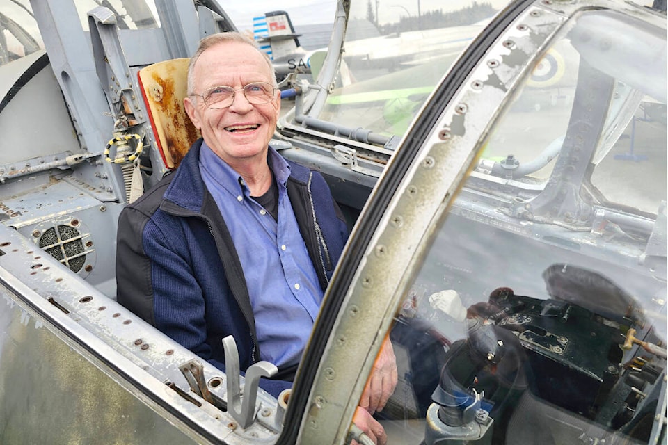 George Kirbyson spent 1200 hours in a single-seat version of the Lockheed CF-104 Starfighter. Kirbyson, a White Rock resident, was one of several Royal Canadian Air Force veterans to attend a celebration of the RCAF 100th anniversary at the Canadian Museum ofFlight in Langley on Monday, April 1. (Dan Ferguson/Langley Advance Times) 