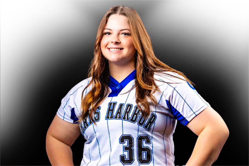 Quesnel softball star Kaitlyn Doucette is now throwing strikes and hitting bombs for Grays Harbour College in the American Northwest Athletic Conference. (Grays Harbour College photo) 