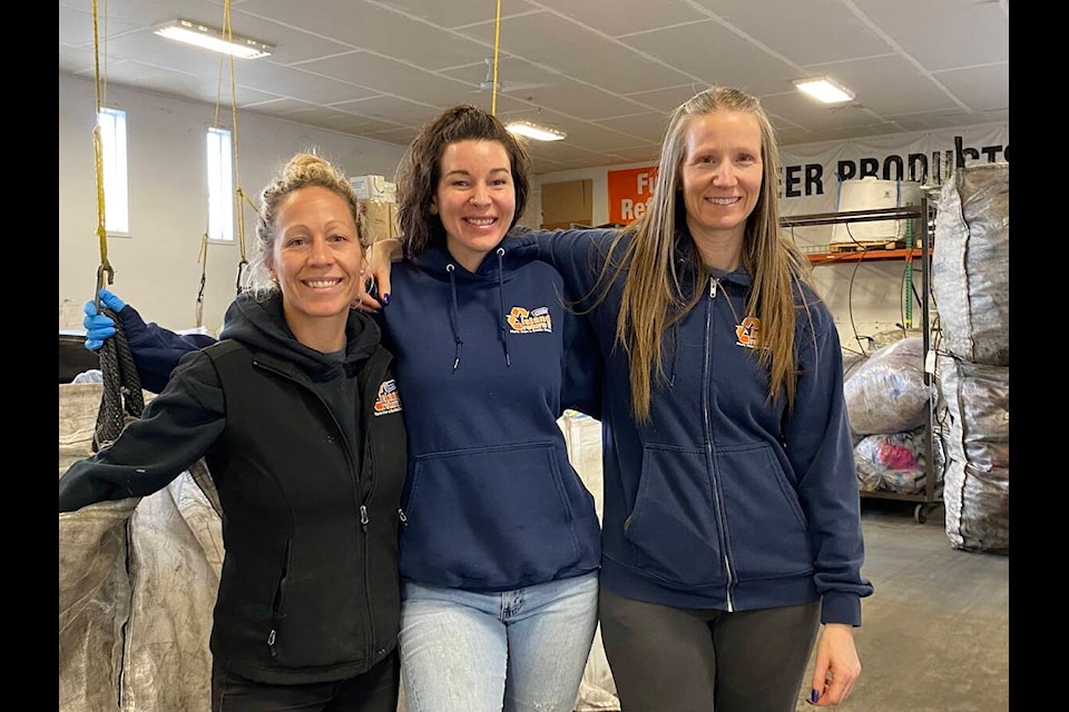 Island Return It co-owner and operator Sophy Roberge (left) poses with staff Tasha Heath and manager Cindy Mason at their South Cowichan location in Cobble Hill. Mason has been the been the manager at this location since it first opened in 2015. (Chadd Cawson/Connector) 