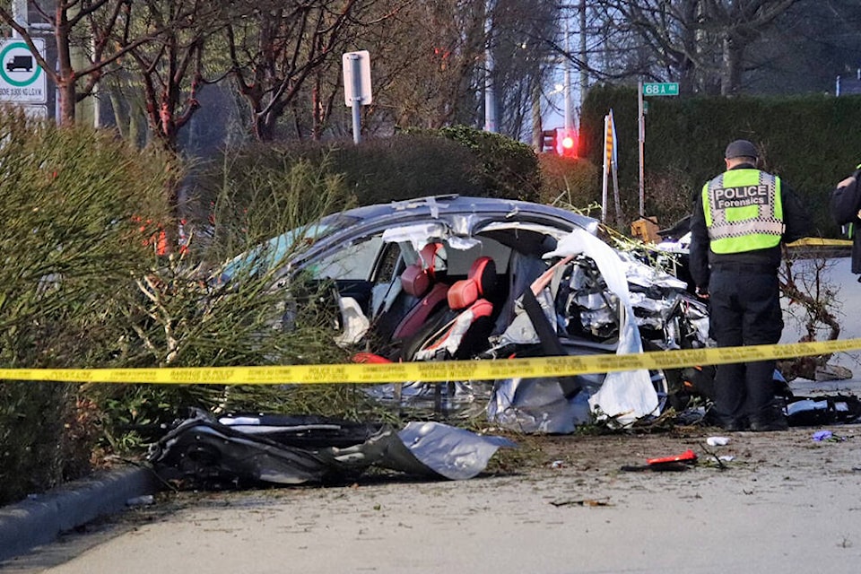 A two-vehicle collision on 152 Street in Surrey sent two to hospital Sunday (March 31). (Shane MacKichan photo) 