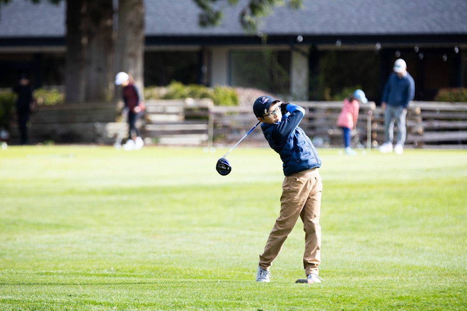 Surrey’s Ivan Yang competes in a junior golf qualifier at The Hills at Portal Golf Club in South Surrey on Saturday (March 30). (Anna Burns photo) 