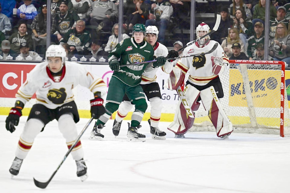 Everett Silvertips shut out Vancouver Giants 5-0 in Game 5 of the opening round series on Sunday, April 7 at Angel of the Winds Arena, eliminating them from playoff contention thanks to a 4-1 series win. (Caroline Anne, WHL/Special to Langley Advance Times) 