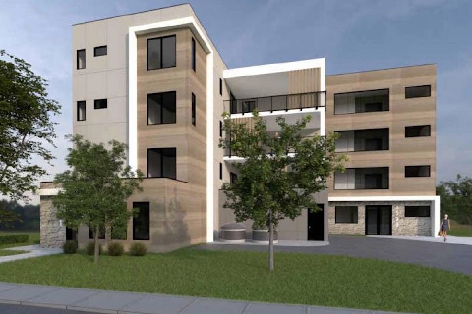 Conceptual rendering of four-storey, 20-unit apartment building planned for 3593 Lakeshore Road. (City of 鶹ѡ) 