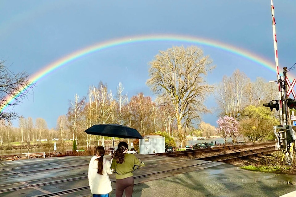 Katia Stano was captivated with a rainbow that seemed to stick around Fort Langley recently. (Special to Langley Advance Times) 