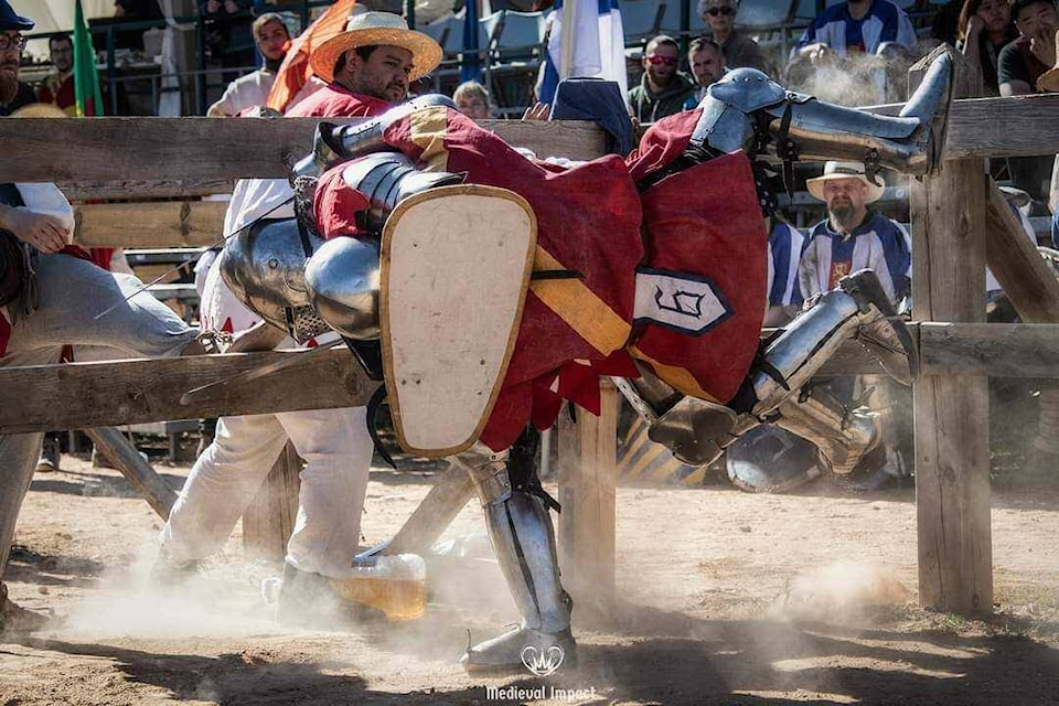 Lucas Mendes, team captain for Duncan’s Company of the Blue Dragon, is seen taking down the Spanish fighter in the quarter finals of the world championships that were held is Spain last year. It was this throw that won Mendes the match. (Courtesy of Lucas Mendes) 